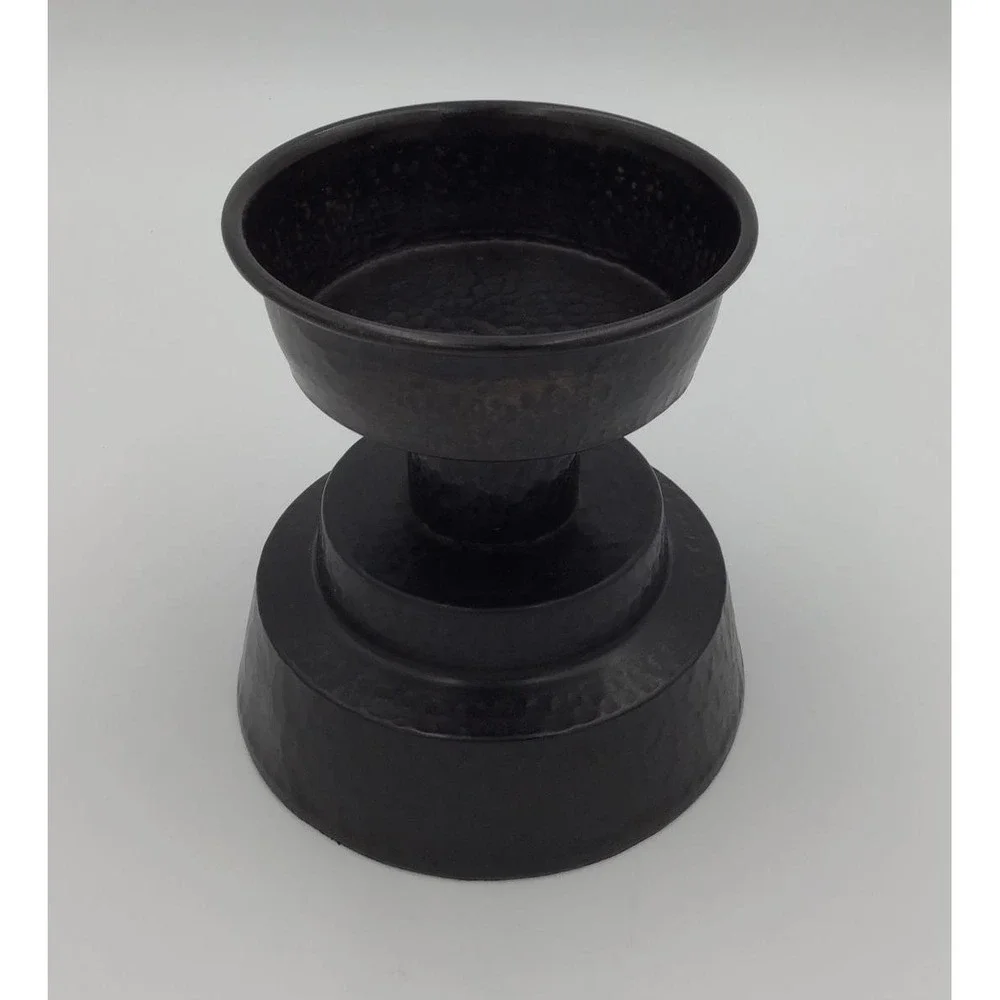 Pottery Barn Pounded Bronze Pillar Candle Holder Hammered Metal Pedestal Black